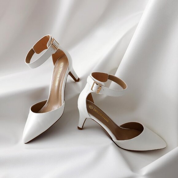 Dream Pairs Women's White Pu Faux Suede pointed Toe Kitten Heels Pumps Shoes - Picture 4 of 7